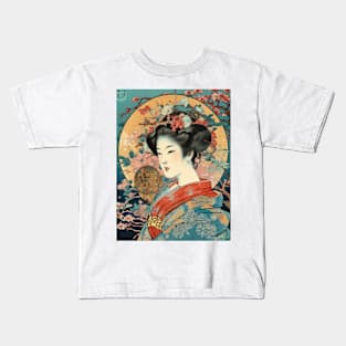 Vintage Rose Blossoms Japanese Woodblock Maple Streetwear Hipster Asian Inspired Retro Manga Samurai Astilbe Kids T-Shirt